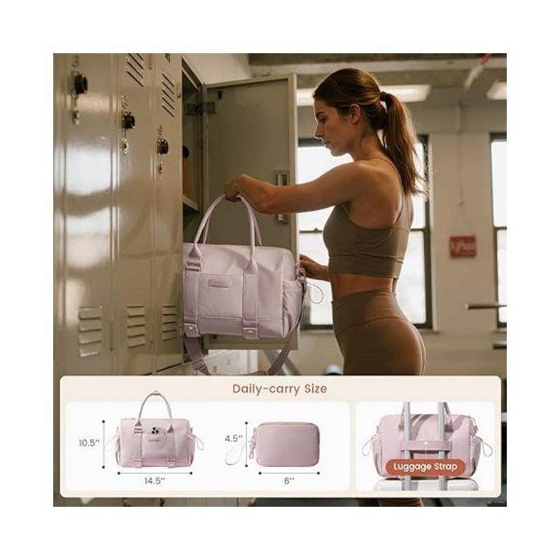Gym locker friendly size 14.5 x 7 x 10.5 inches with luggage strap