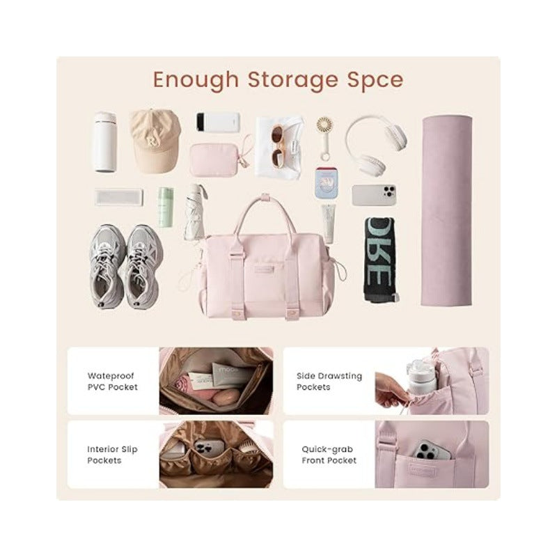 Storage space overview — fits shoes, yoga mat, bottle, headphones and more